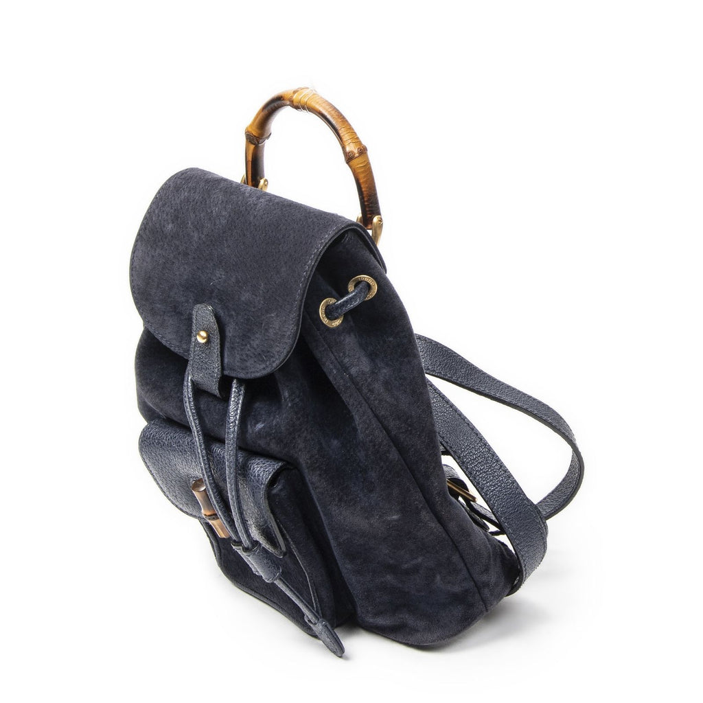 Gucci Mini Bamboo Backpack Navy Suede Leather — view 2