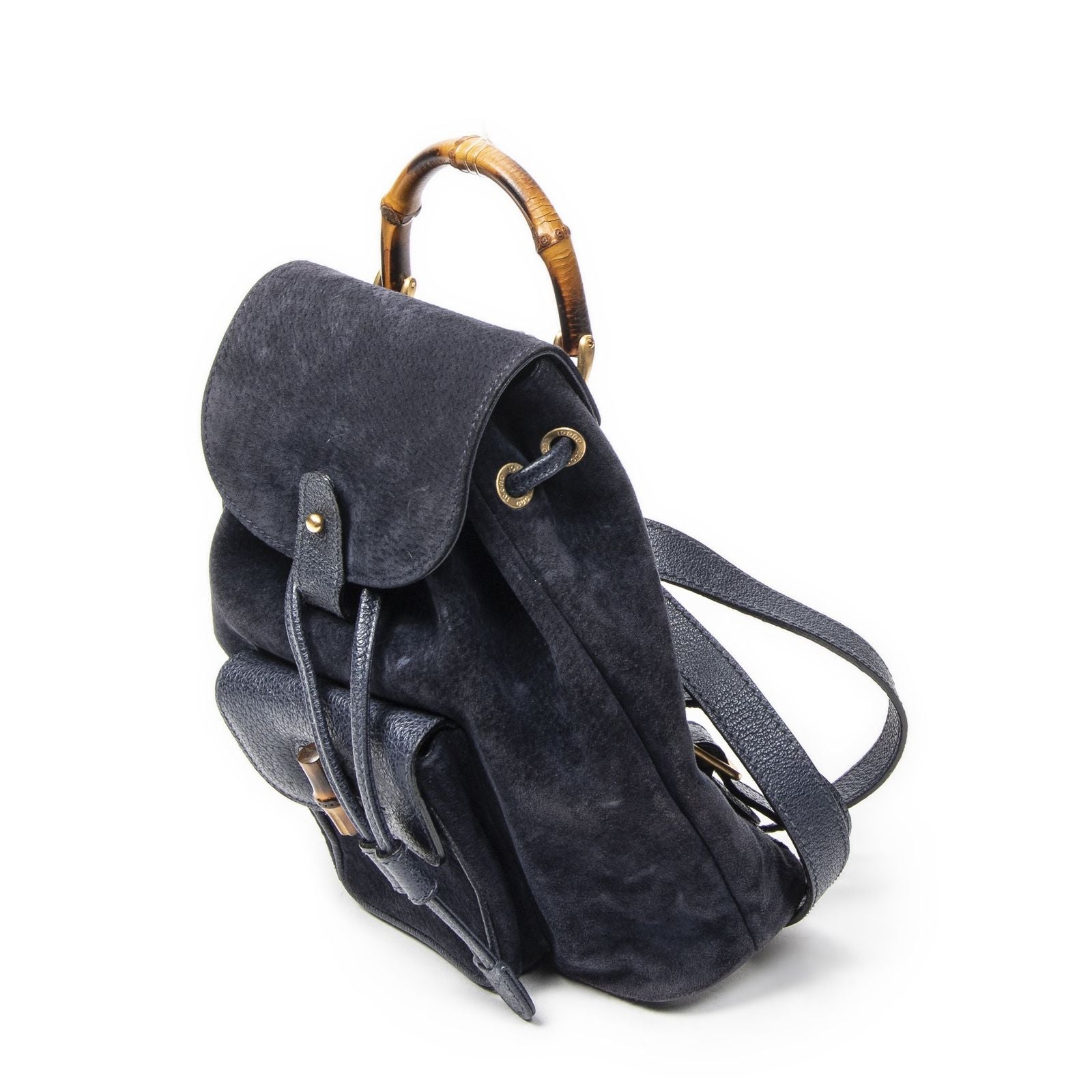 Gucci Mini Bamboo Backpack Navy Suede Leather — view 2