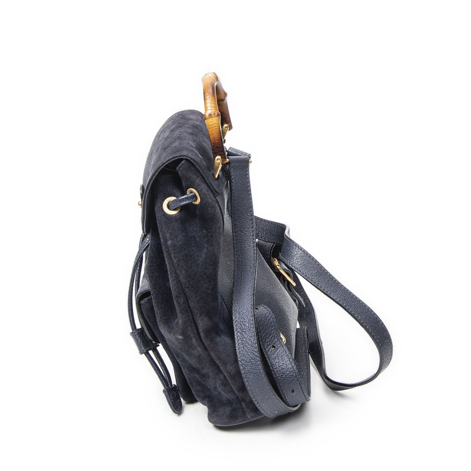 Gucci Mini Bamboo Backpack Navy Suede Leather — view 3