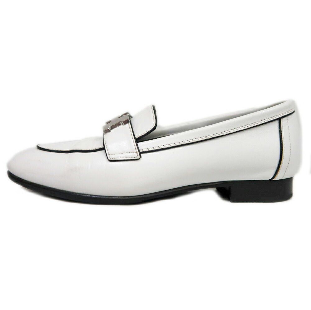 Hermes Moccasins Paris 37 White Leather Silver Shoes