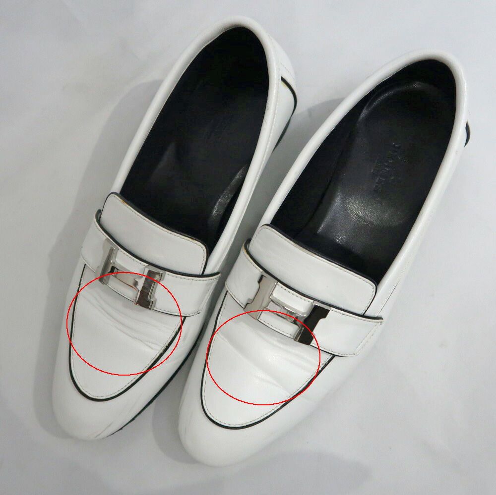 Hermes Moccasins Paris 37 White Leather Silver Shoes — view 7