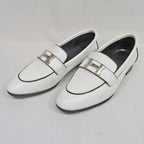Hermes Moccasins Paris 37 White Leather Silver Shoes — view 2