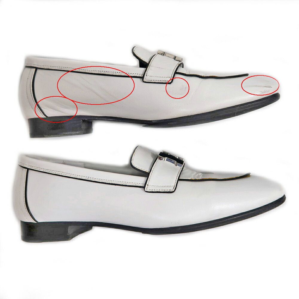 Hermes Moccasins Paris 37 White Leather Silver Shoes — view 5