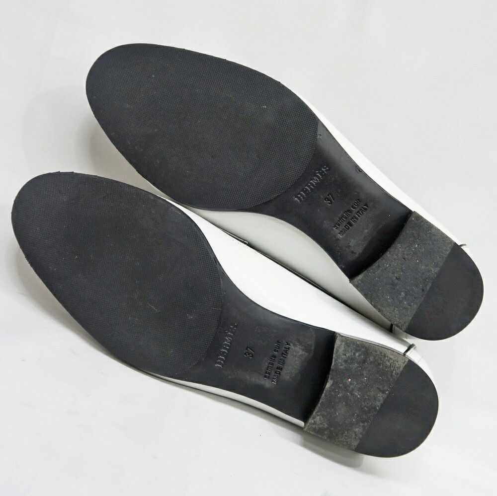Hermes Moccasins Paris 37 White Leather Silver Shoes — view 8