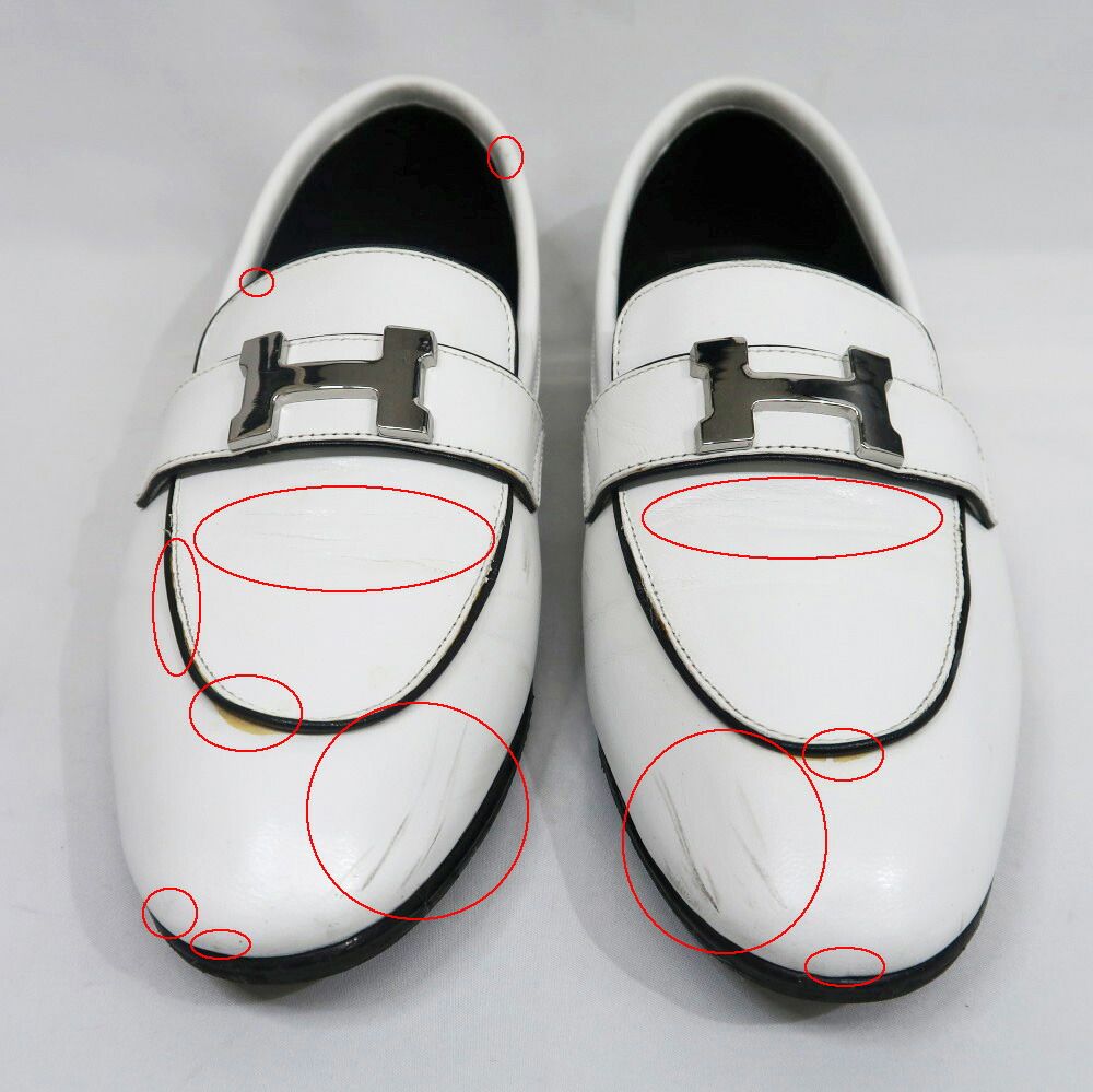 Hermes Moccasins Paris 37 White Leather Silver Shoes — view 3