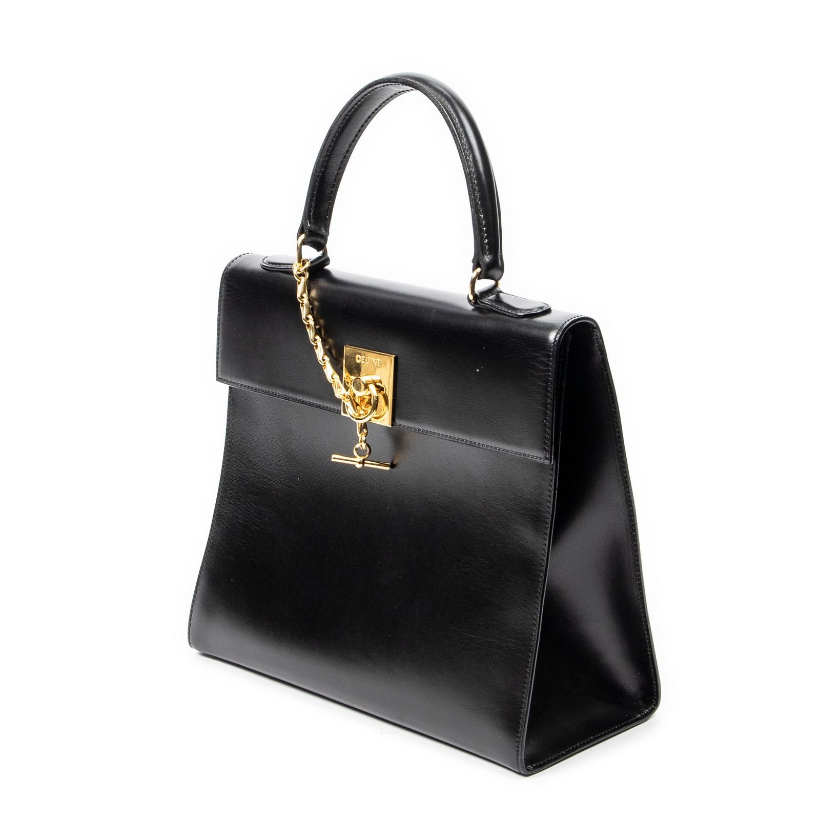 Celine Vintage Flap Top Handle Black Smooth Leather — view 2