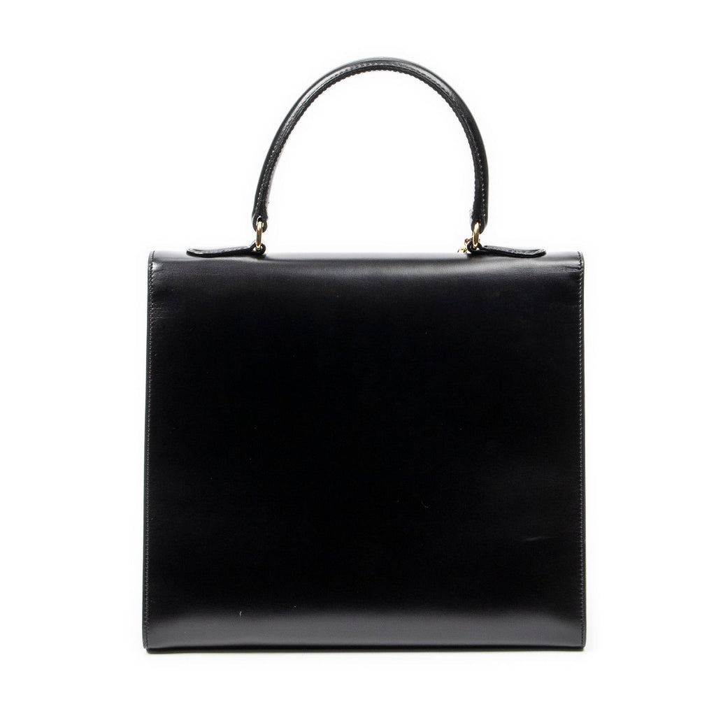 Celine Vintage Flap Top Handle Black Smooth Leather — view 5