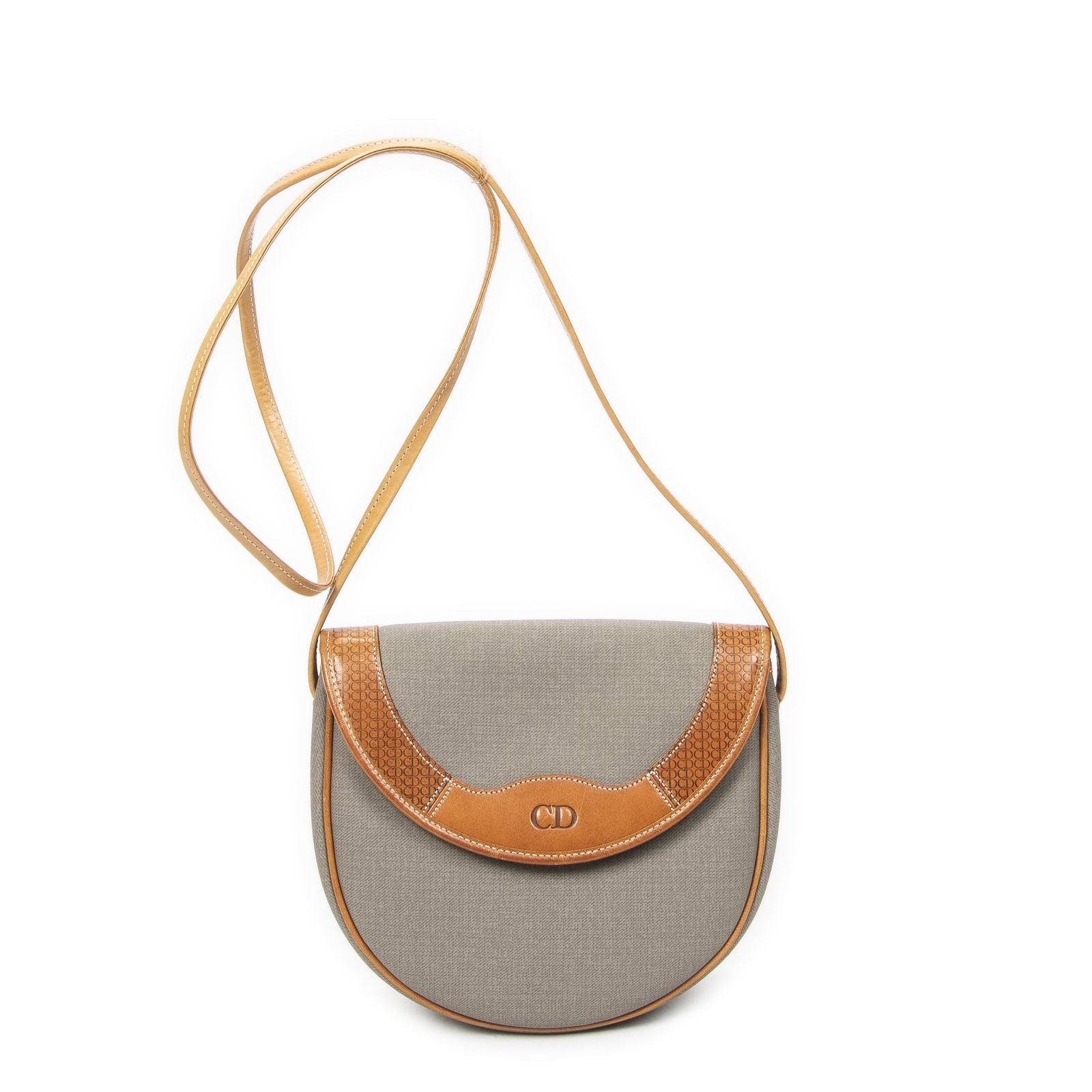 Dior Vintage Flap Crossbody Gray Brown Canvas