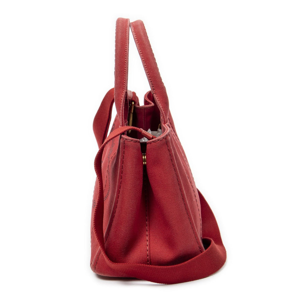 Prada Canapa Small Tote Red Canvas — view 3