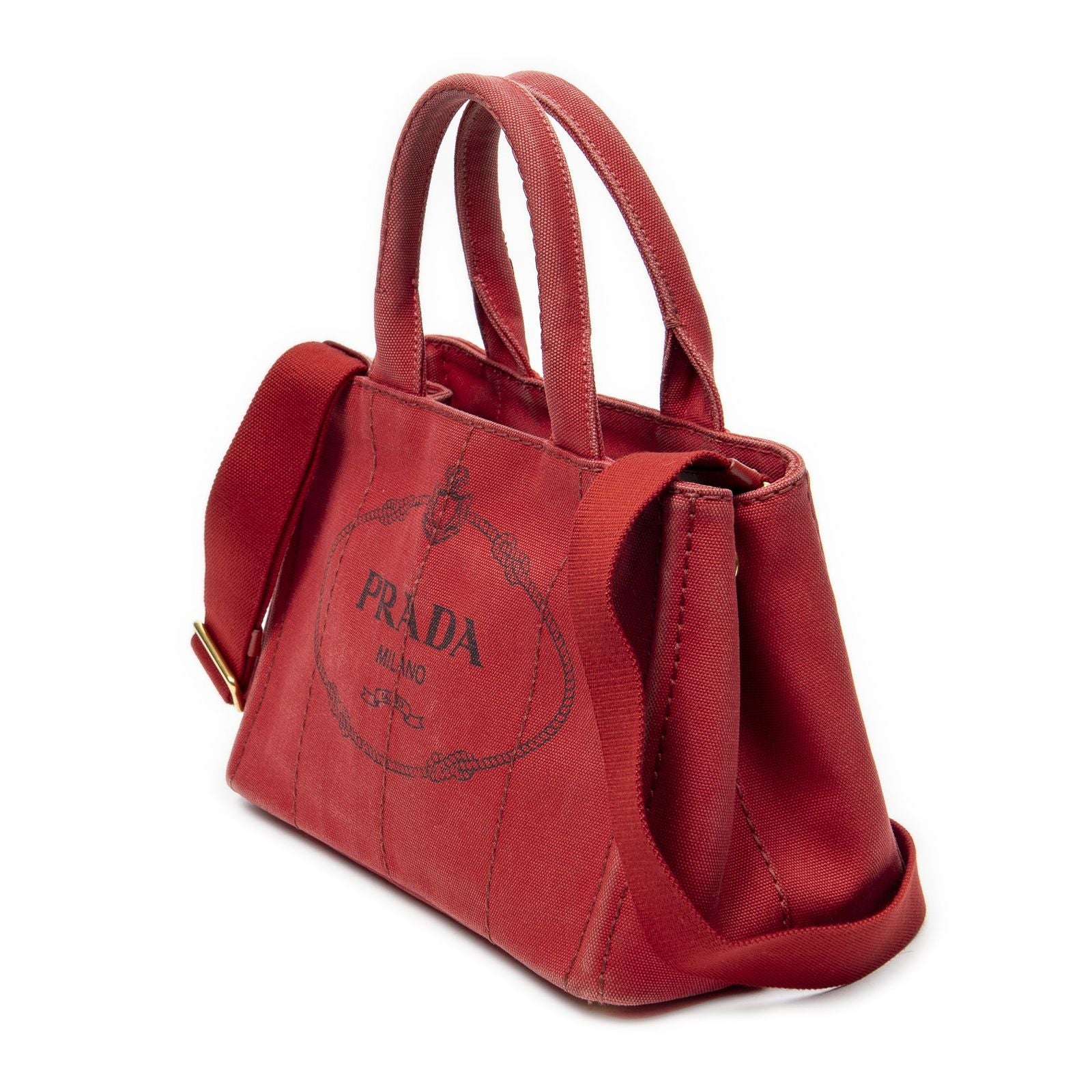 Prada Canapa Small Tote Red Canvas — view 2