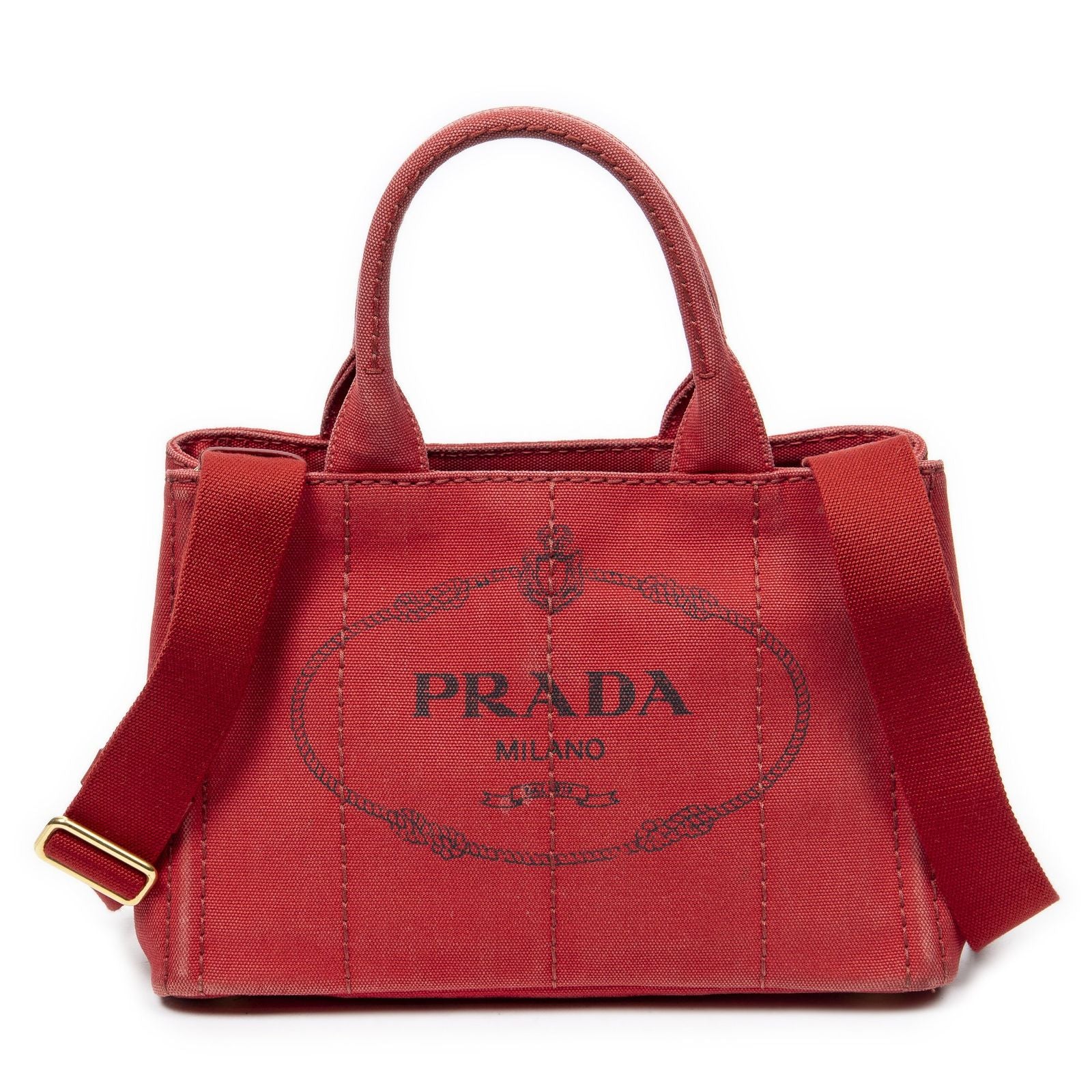 Prada Canapa Small Tote Red Canvas