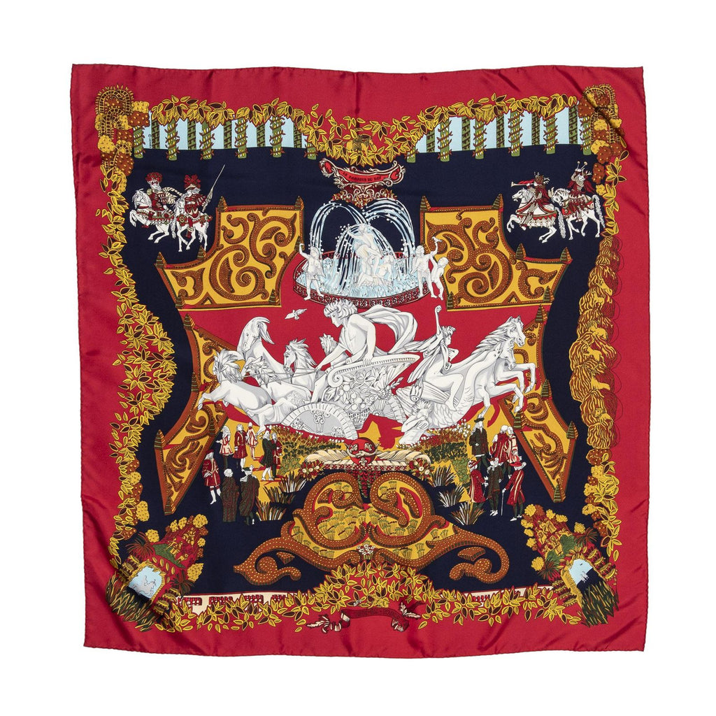 Hermes Scarf Navy 100% Gold Twill Silk — view 2