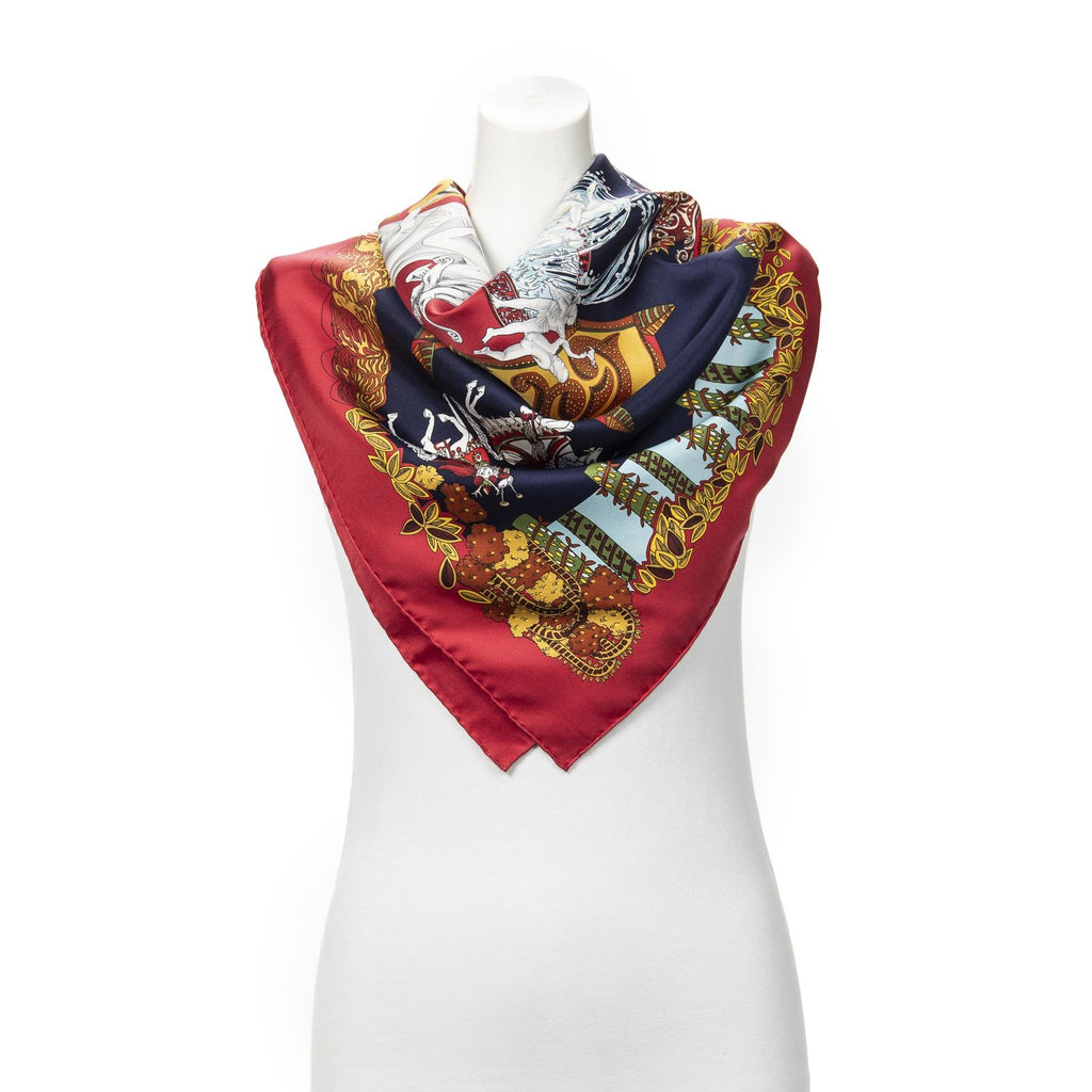 Hermes Scarf Navy 100% Gold Twill Silk
