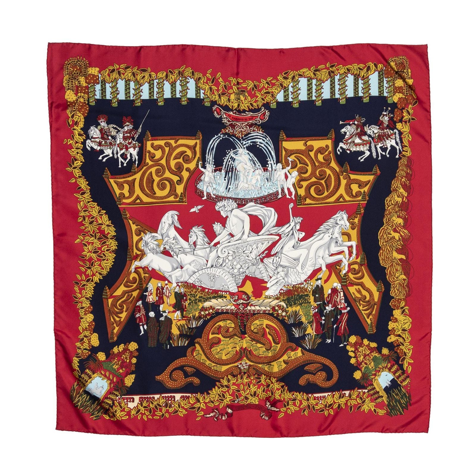 Hermes Scarf Navy 100% Gold Twill Silk — view 7