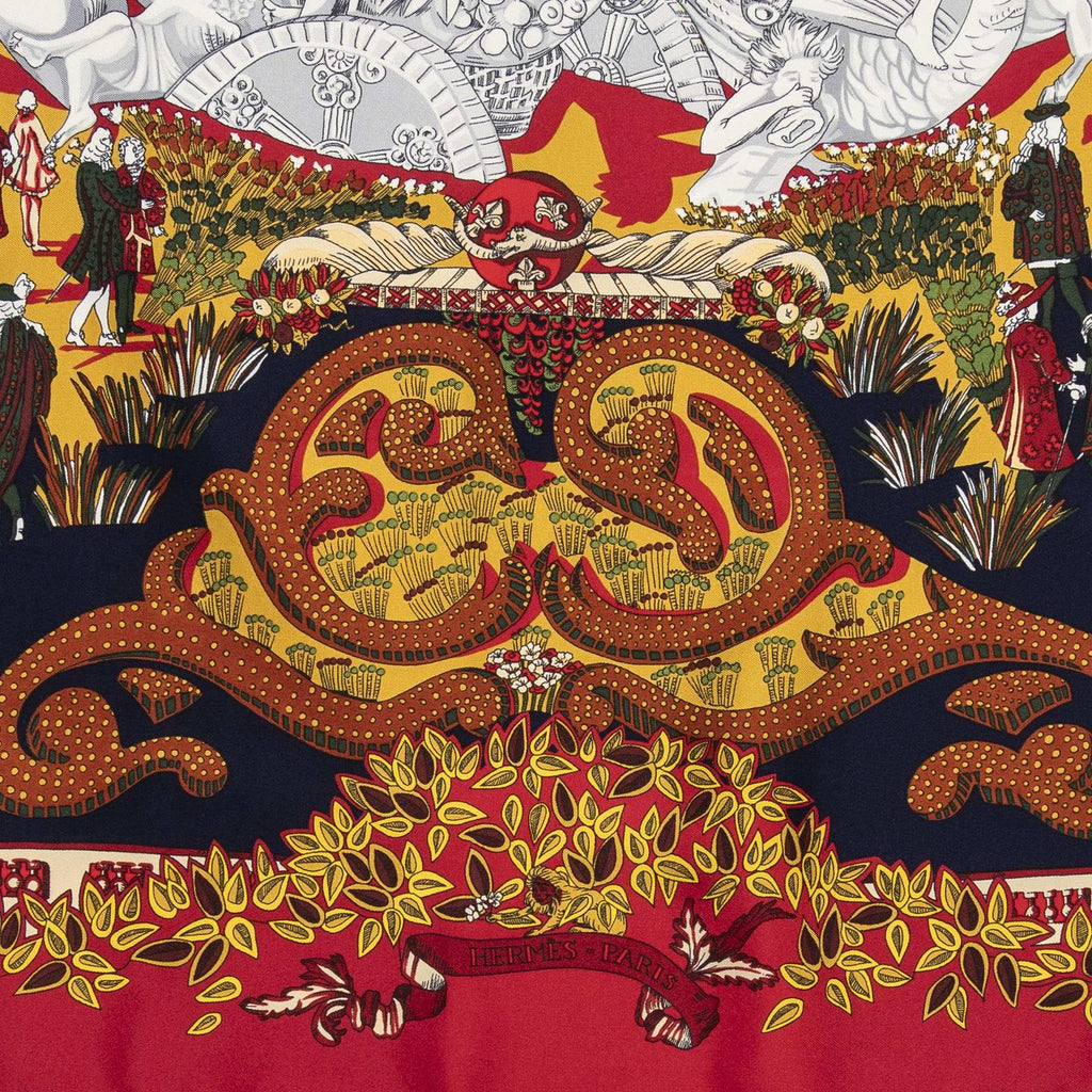 Hermes Scarf Navy 100% Gold Twill Silk — view 9