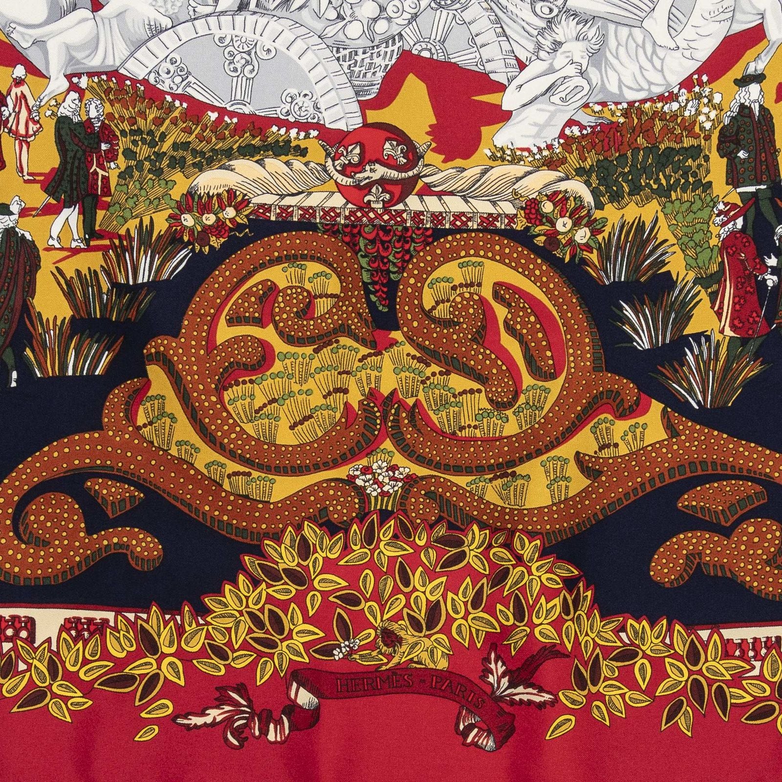 Hermes Scarf Navy 100% Gold Twill Silk — view 9