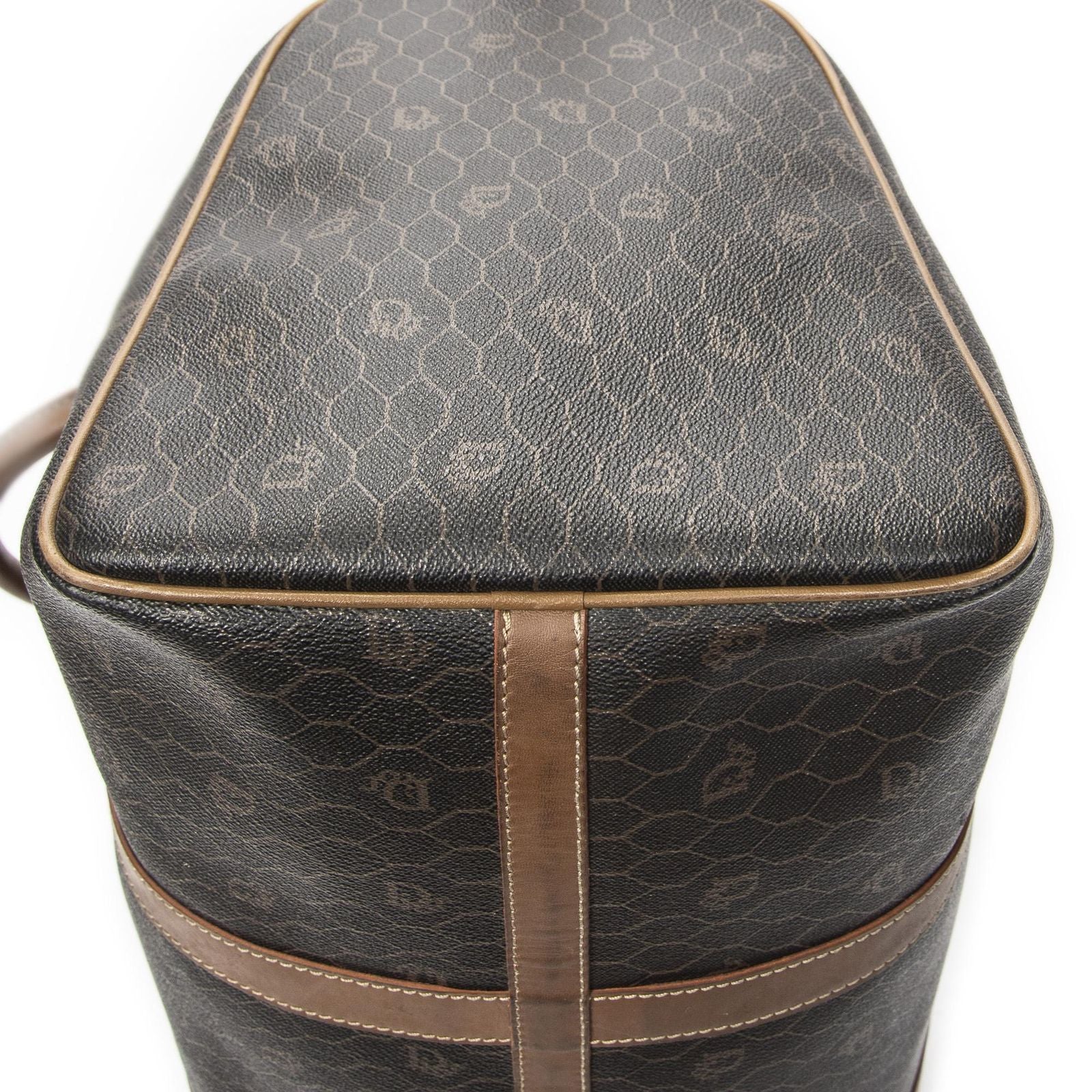 Dior Vintage Travel Boston Dark Gray Brown Honeycomb Canvas Shoulder — view 7
