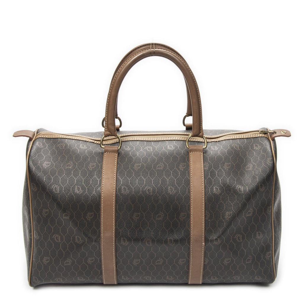 Dior Vintage Travel Boston Dark Gray Brown Honeycomb Canvas Shoulder — view 5