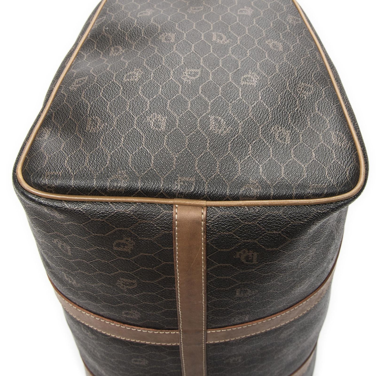 Dior Vintage Travel Boston Dark Gray Brown Honeycomb Canvas Shoulder — view 8