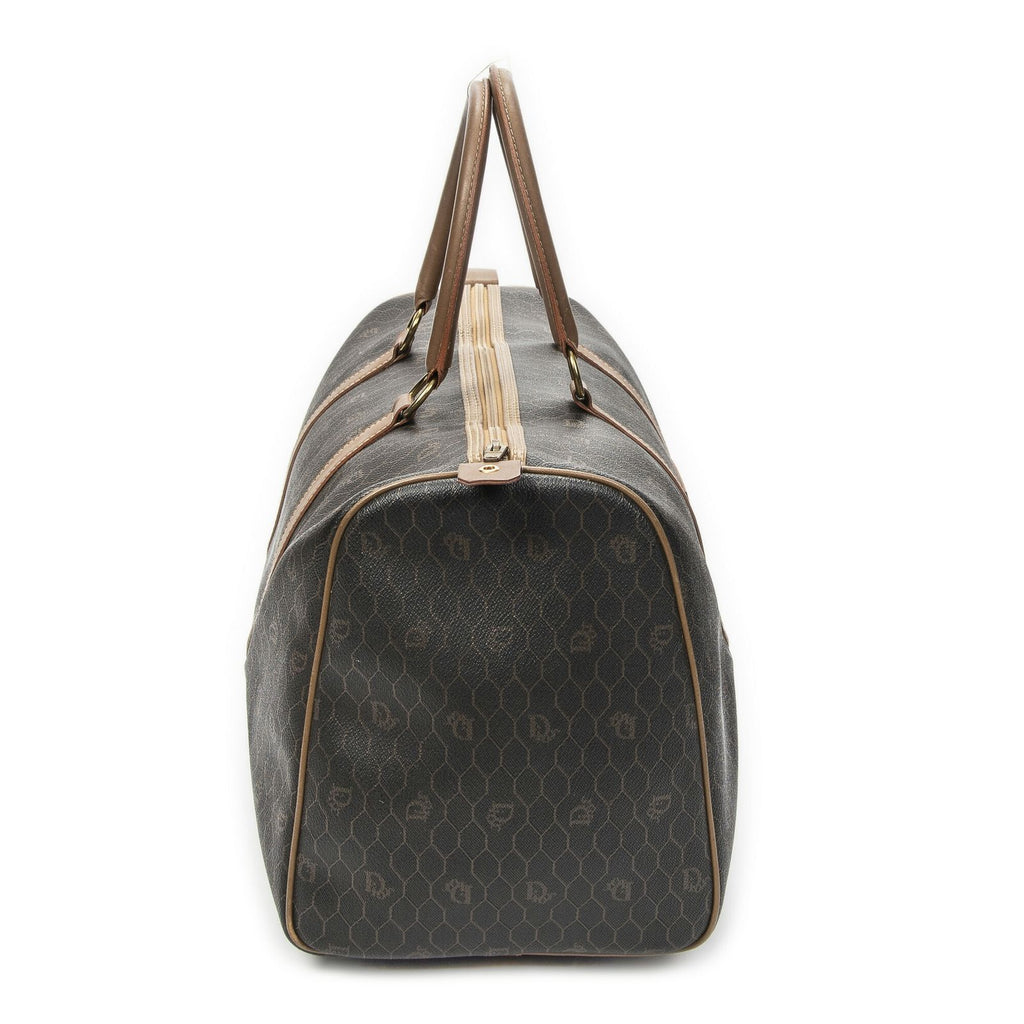 Dior Vintage Travel Boston Dark Gray Brown Honeycomb Canvas Shoulder — view 4