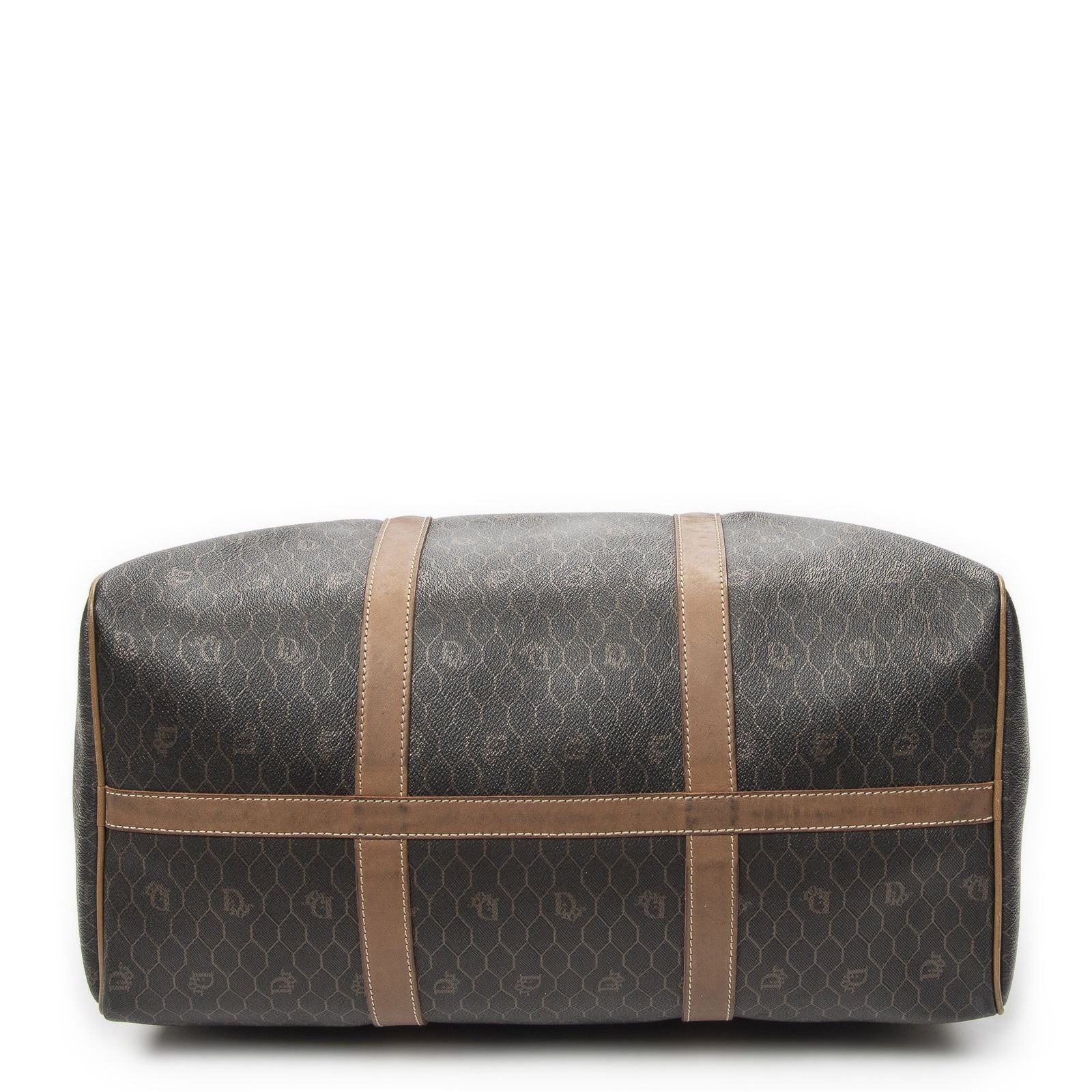 Dior Vintage Travel Boston Dark Gray Brown Honeycomb Canvas Shoulder — view 6