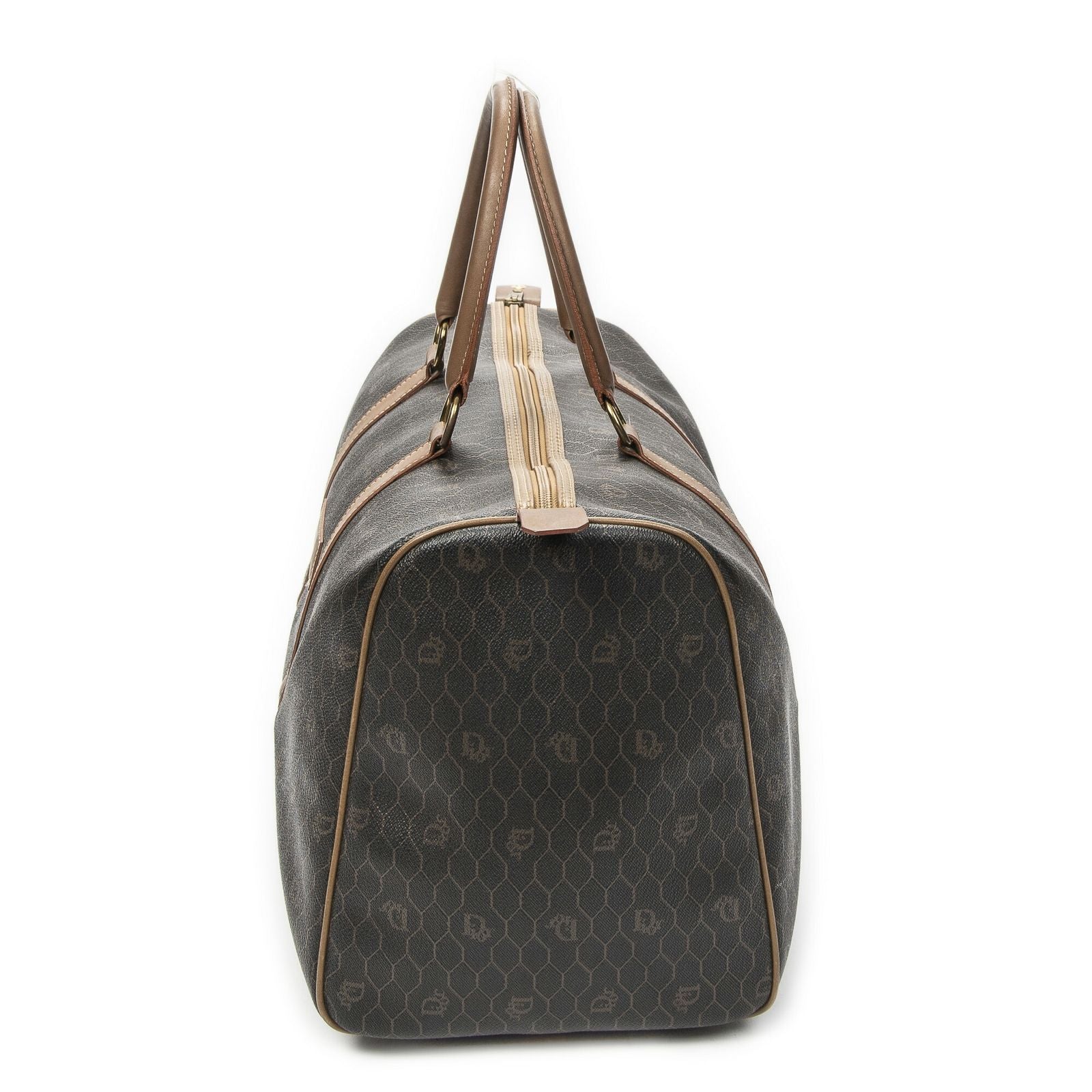 Dior Vintage Travel Boston Dark Gray Brown Honeycomb Canvas Shoulder — view 3