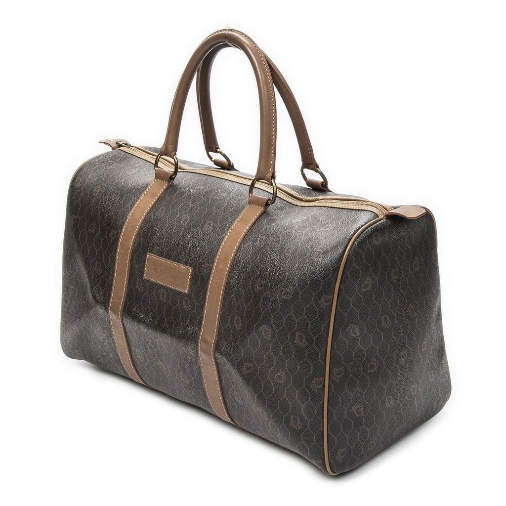 Dior Vintage Travel Boston Dark Gray Brown Honeycomb Canvas Shoulder — view 2