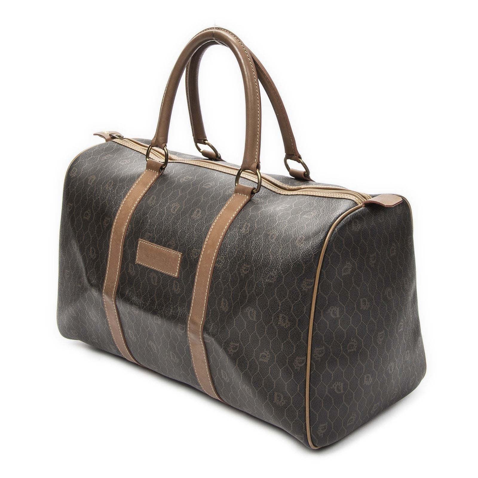 Dior Vintage Travel Boston Dark Gray Brown Honeycomb Canvas Shoulder — view 2