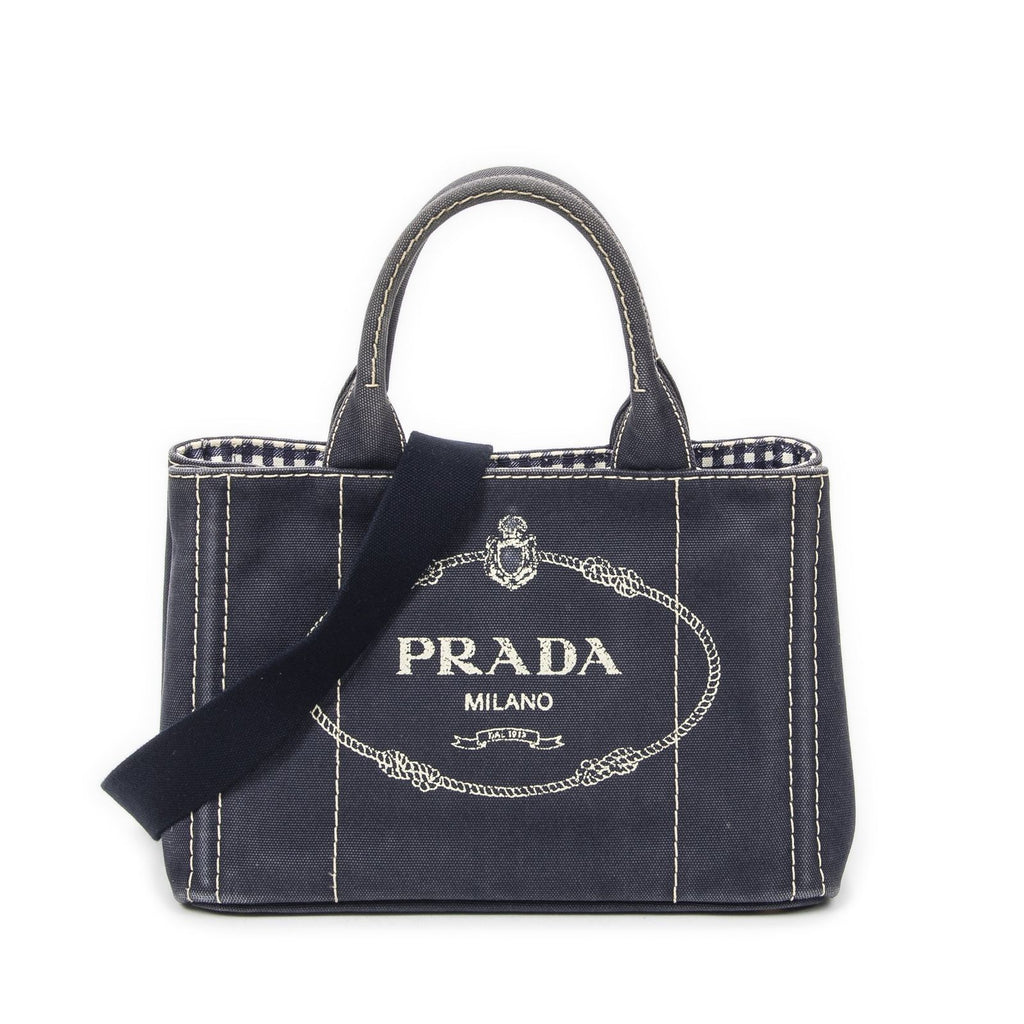 Prada Canapa Small Tote Navy Canvas