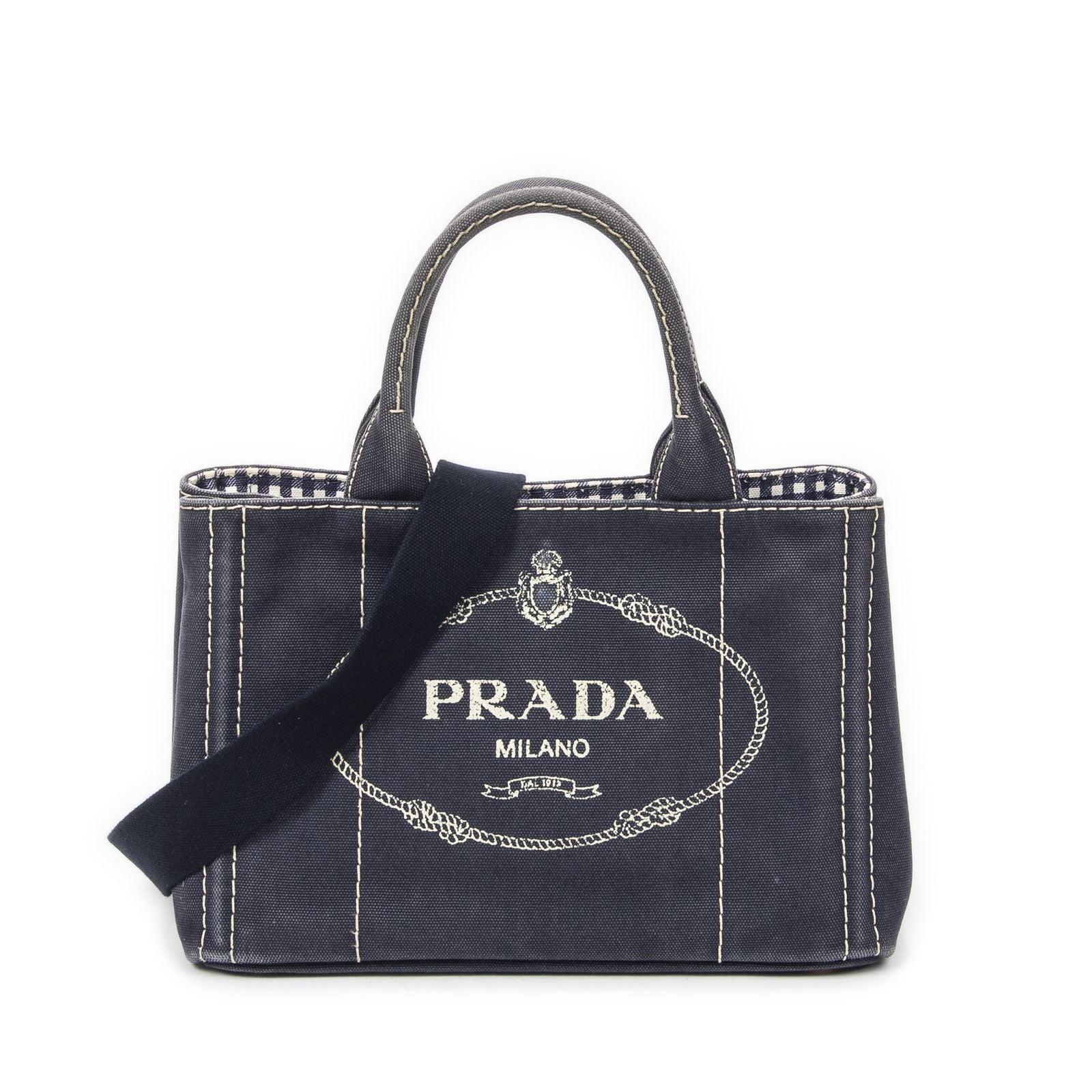 Prada Canapa Small Tote Navy Canvas