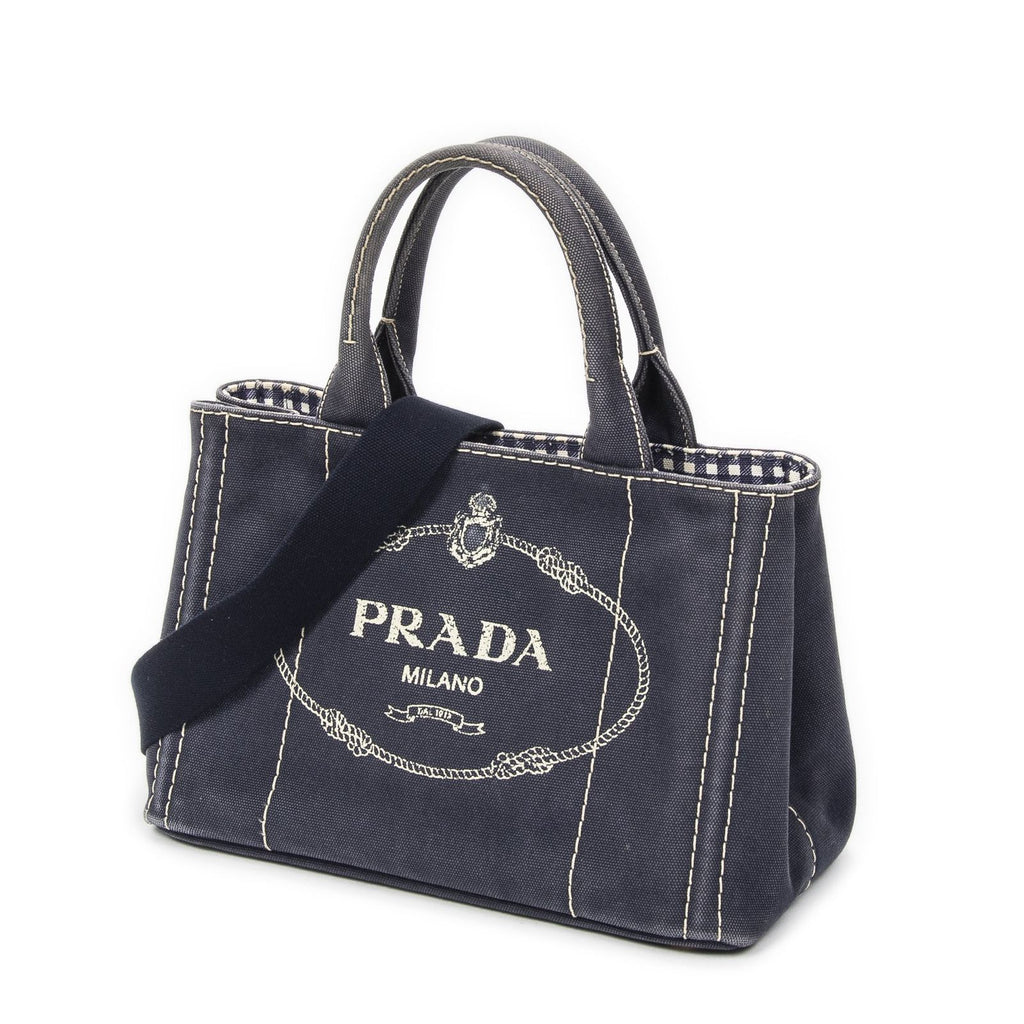 Prada Canapa Small Tote Navy Canvas — view 2