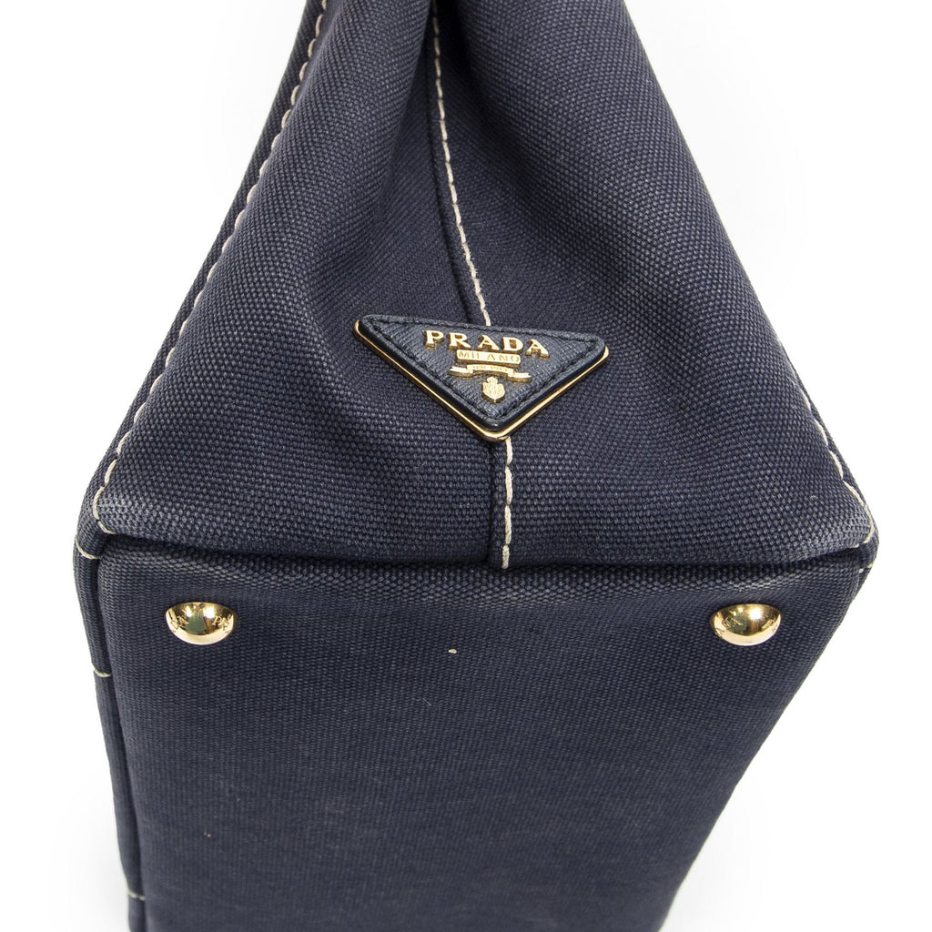 Prada Canapa Small Tote Navy Canvas — view 7
