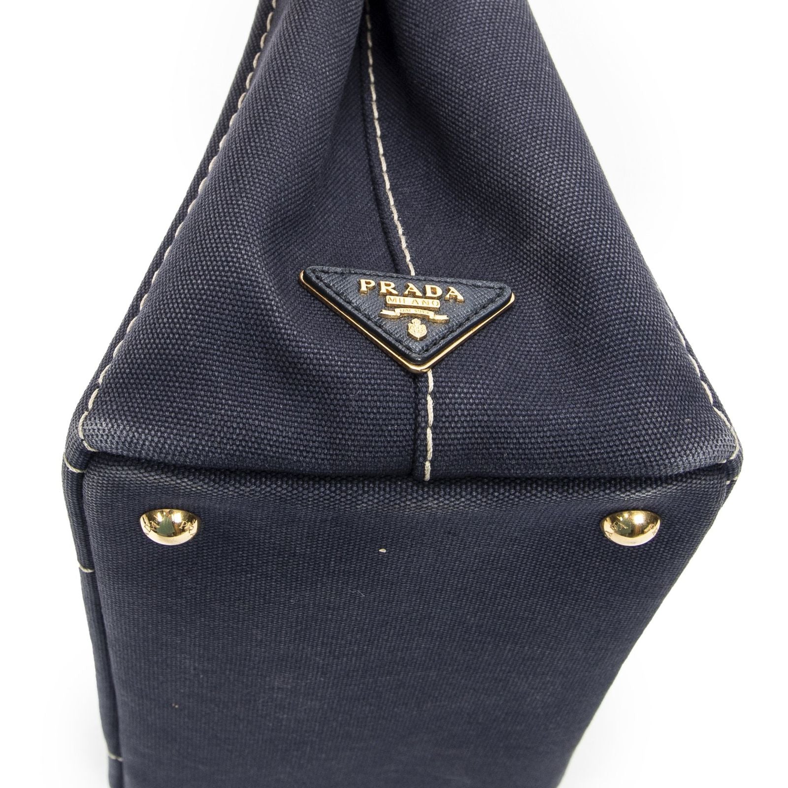 Prada Canapa Small Tote Navy Canvas — view 7
