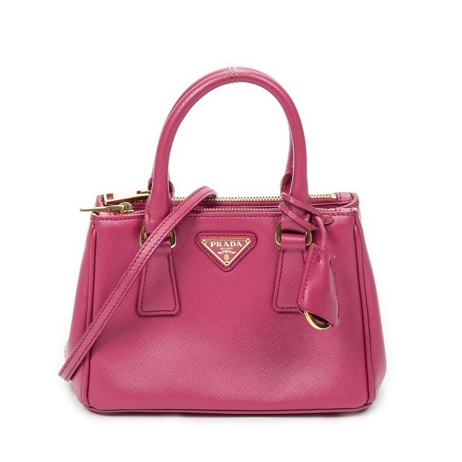 Prada Large Double Zip Galleria Tote Fuchsia Pink Saffiano Leather