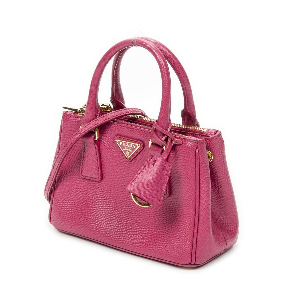 Prada Large Double Zip Galleria Tote Fuchsia Pink Saffiano Leather — view 2