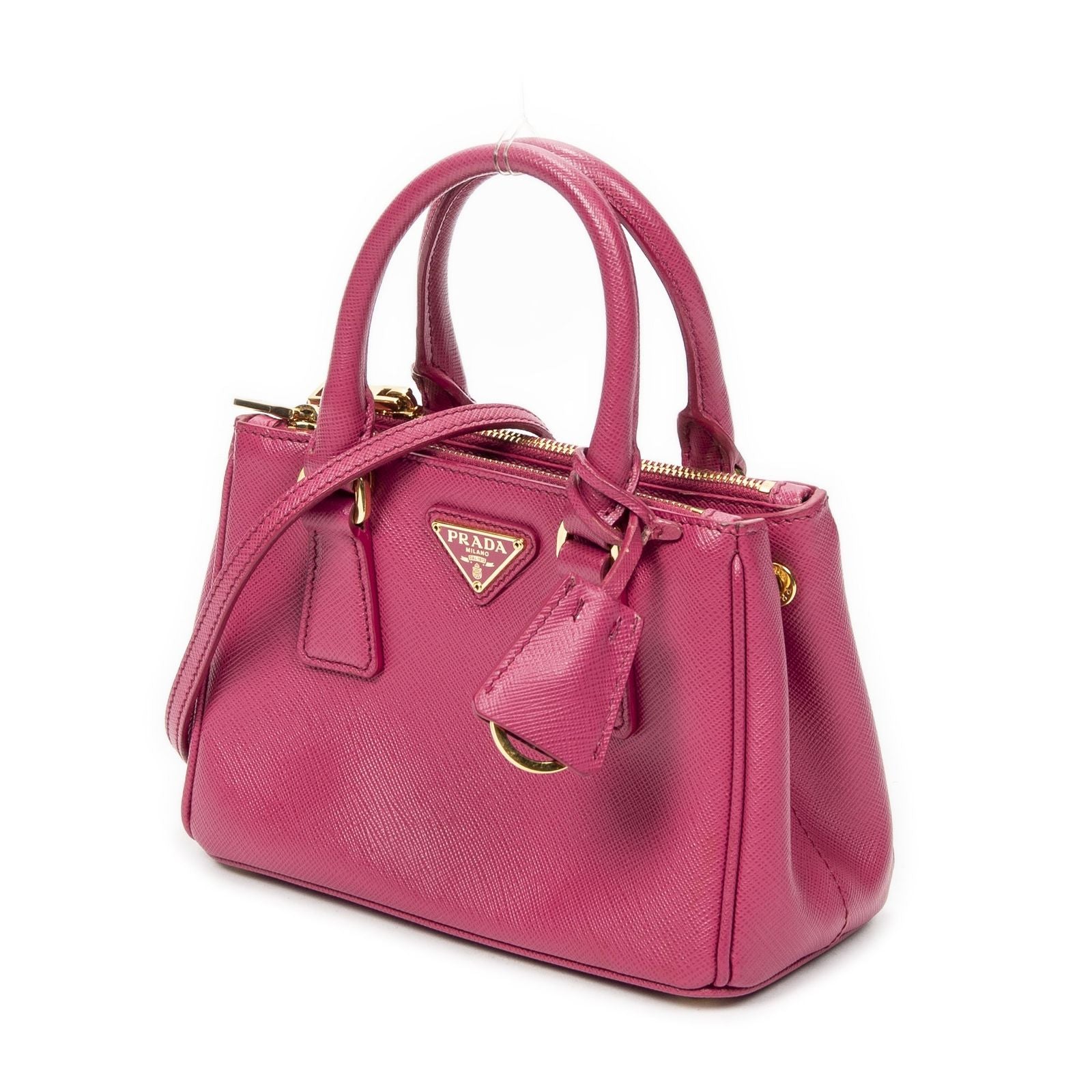 Prada Large Double Zip Galleria Tote Fuchsia Pink Saffiano Leather — view 2