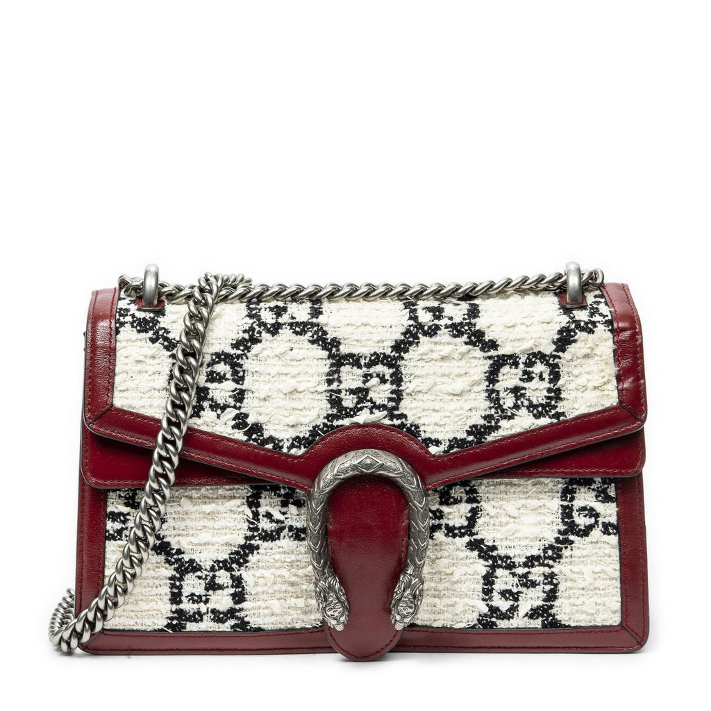 Gucci Small Dionysus Chain Crossbody Ivory Red Tweed