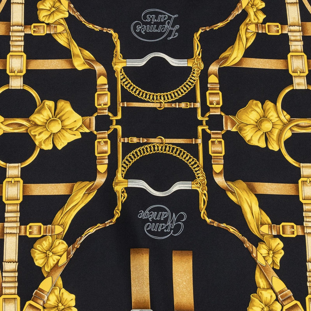 Hermes Scarf Black Red 100% Gold Twill Silk — view 3