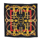 Hermes Scarf Black Red 100% Gold Twill Silk — view 2