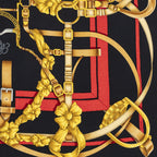 Hermes Scarf Black Red 100% Gold Twill Silk — view 4