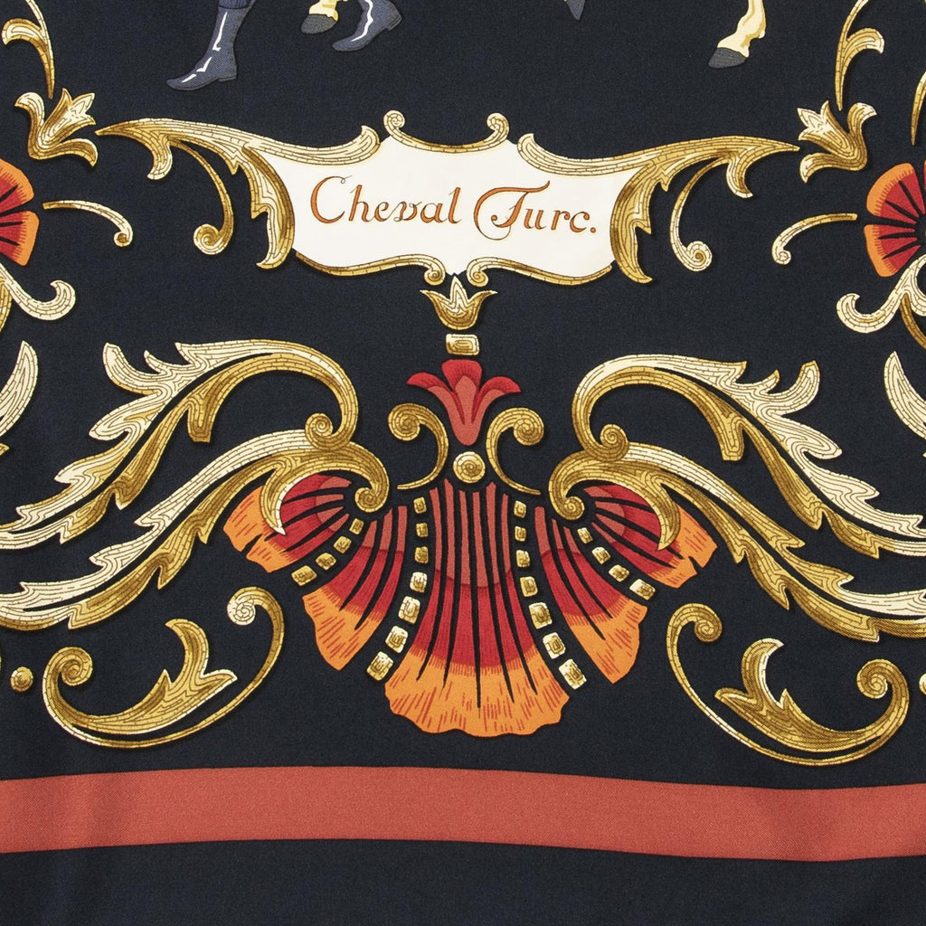 Hermes Scarf Black Red 100% Gold Twill Silk — view 9