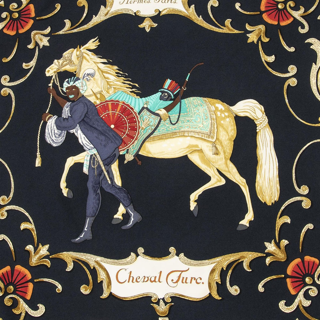 Hermes Scarf Black Red 100% Gold Twill Silk — view 3