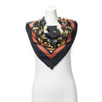 Hermes Scarf Black Red 100% Gold Twill Silk — view 6