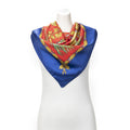 Hermes Scarf Blue Red 100% Gold Twill Silk