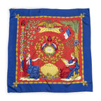 Hermes Scarf Blue Red 100% Gold Twill Silk — view 2