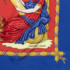 Hermes Scarf Blue Red 100% Gold Twill Silk — view 9