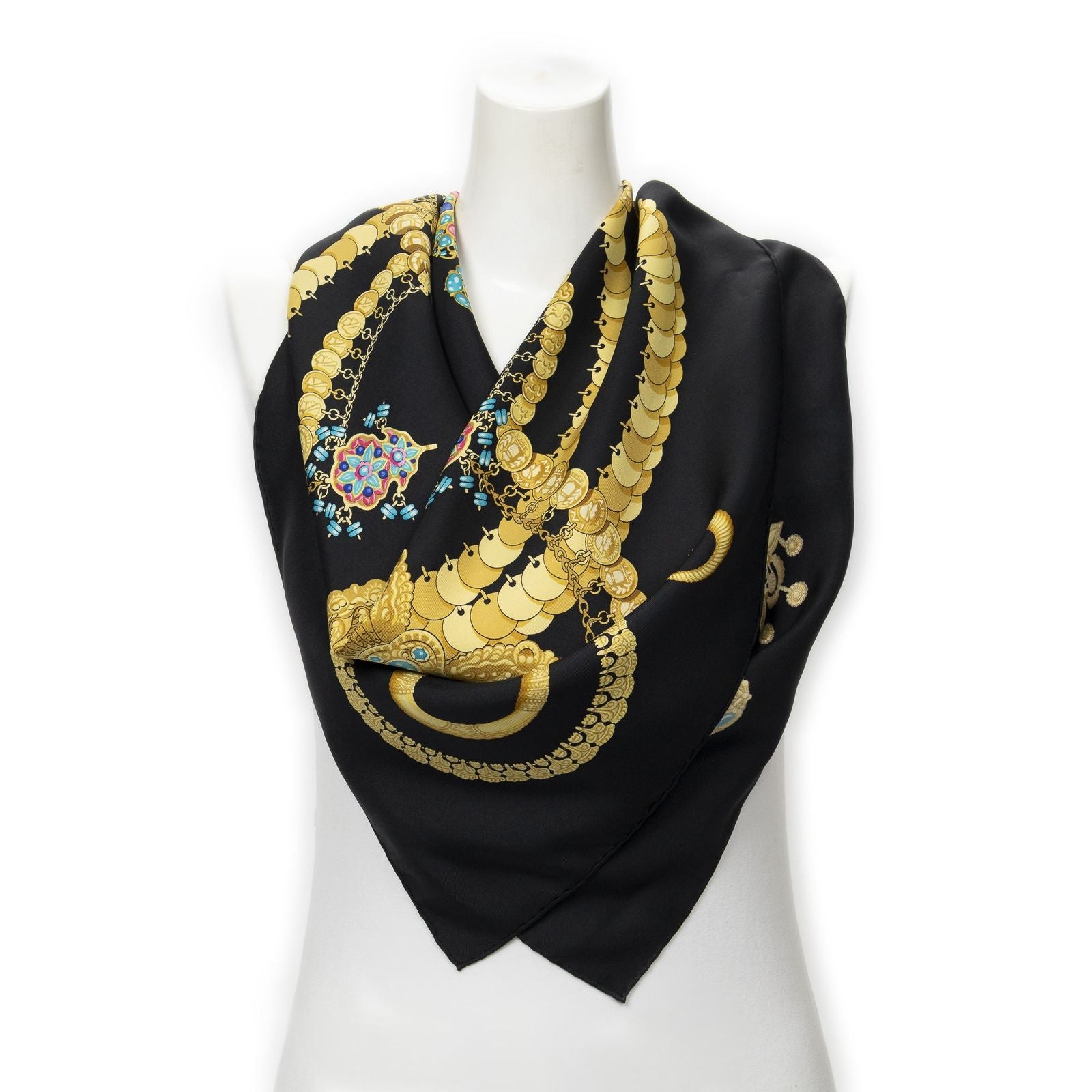 Hermes Scarf Black Gold Silk