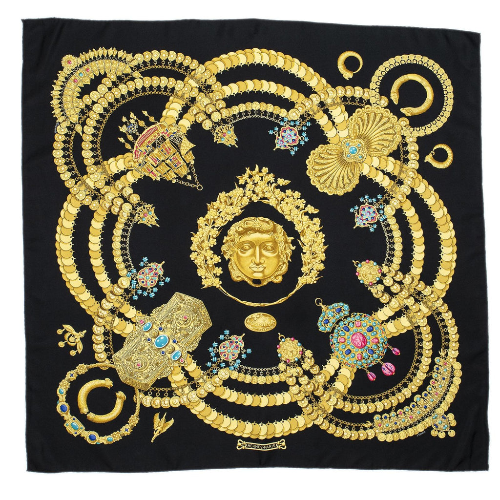 Hermes Scarf Black Gold Silk — view 2