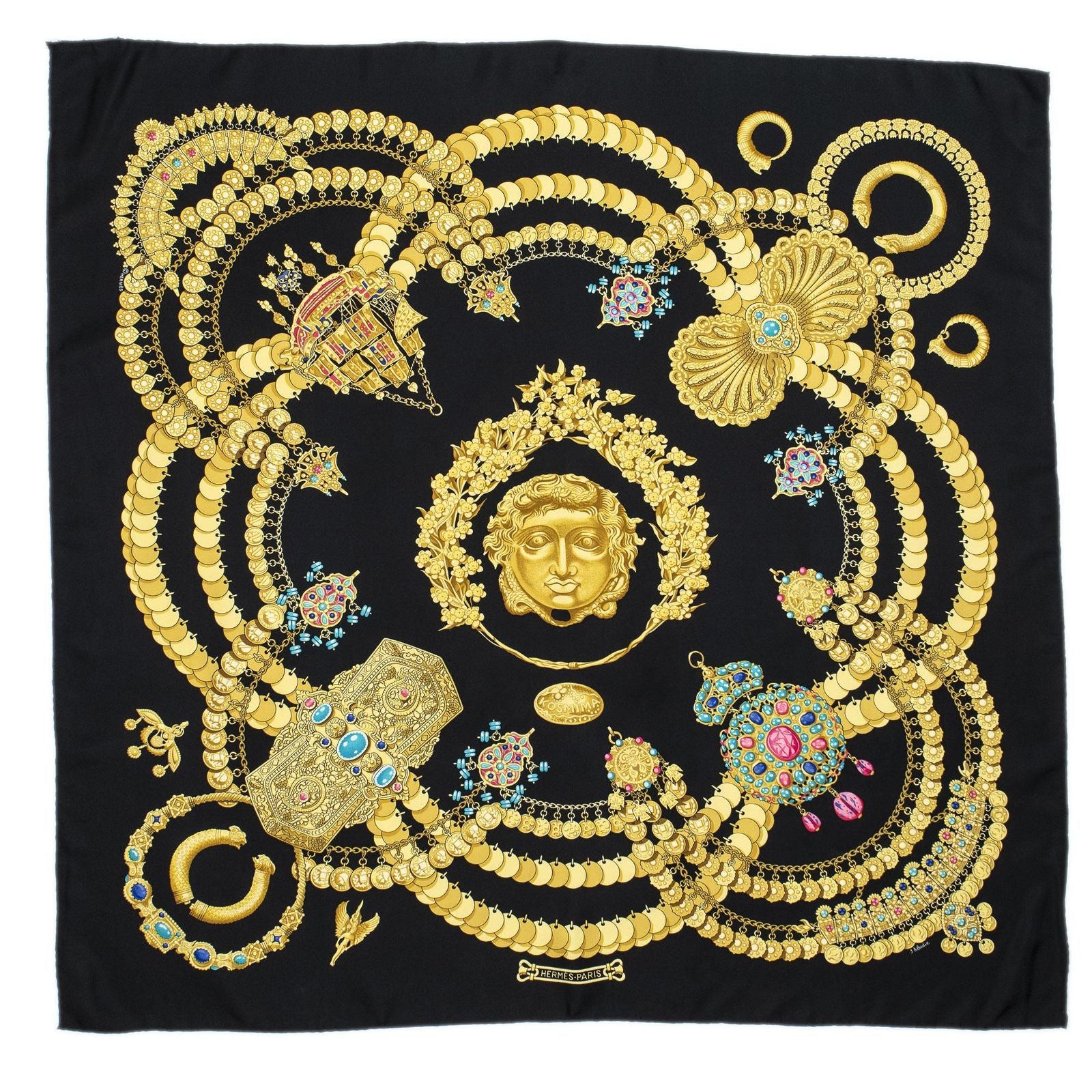 Hermes Scarf Black Gold Silk — view 2