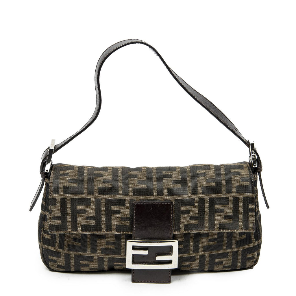 Fendi Baguette Khaki Color Brown Zucca Canvas Messenger